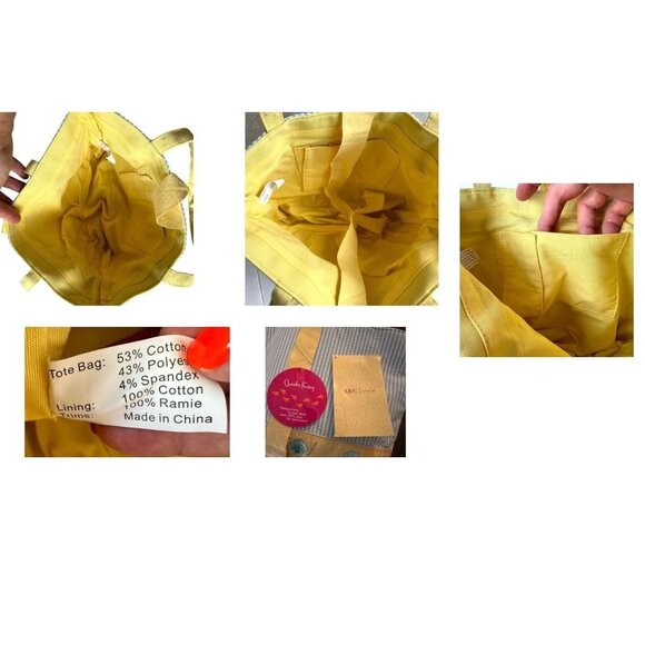 Quacker Factory Resort Blue White Seersucker Seashell Tote Bag Yellow Tr… - Picture 10 of 13